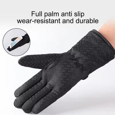 Gants d'hiver à doigts complets pour le ski et les voyages pour hommes Épais Chauffants Imperméables Gants de équitation Écran tactile Pelucheux Gants de moto