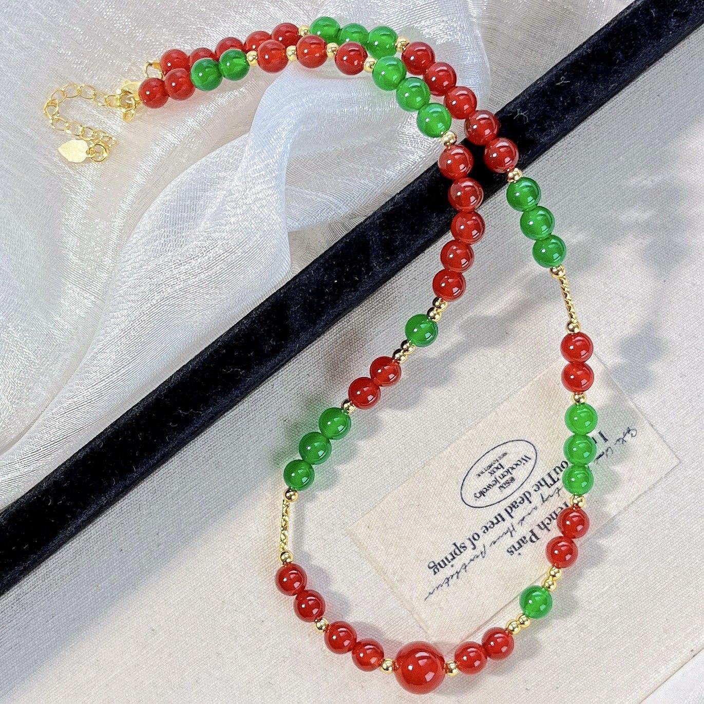 6Mm High Quality Ice-Permeable Imperial Green Natural Green Chalcedony Chalcedony Design Clavicle Chain Necklace