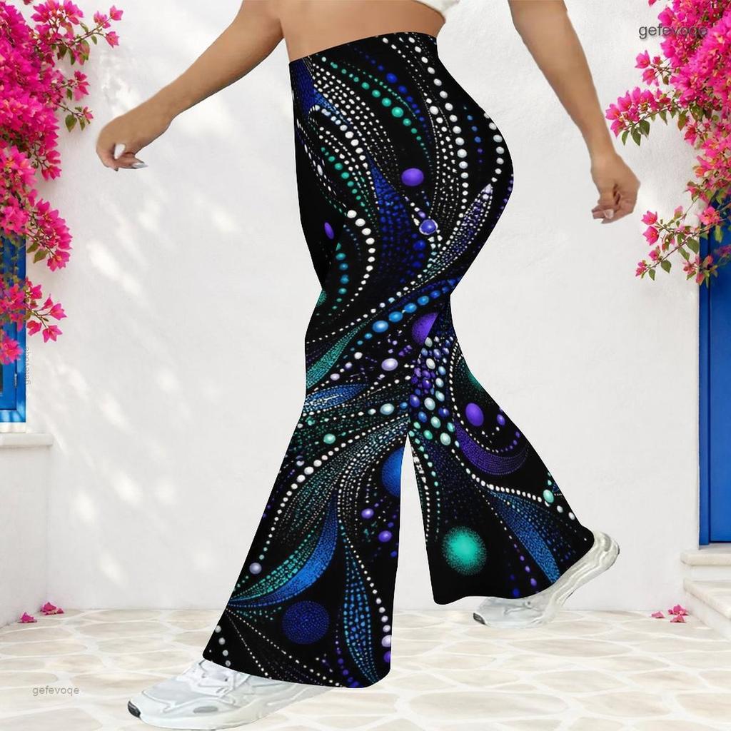 Women High Waist Large Size Printed Full Length Flared Pants