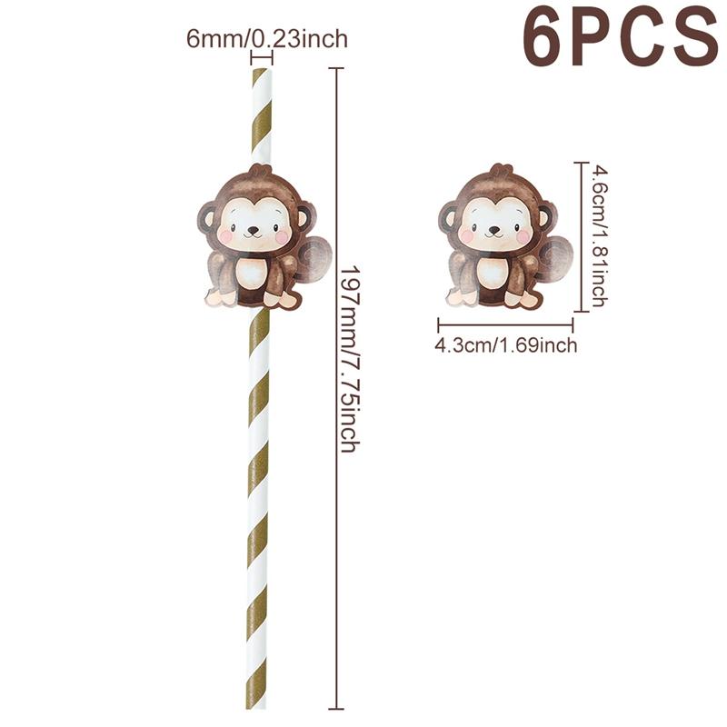 6pcs Animal Paper Drinking Straw LIon Tiger Jungle Birthday Party Forset Safari Party Supplies Kids Wild One Birthday Decoration