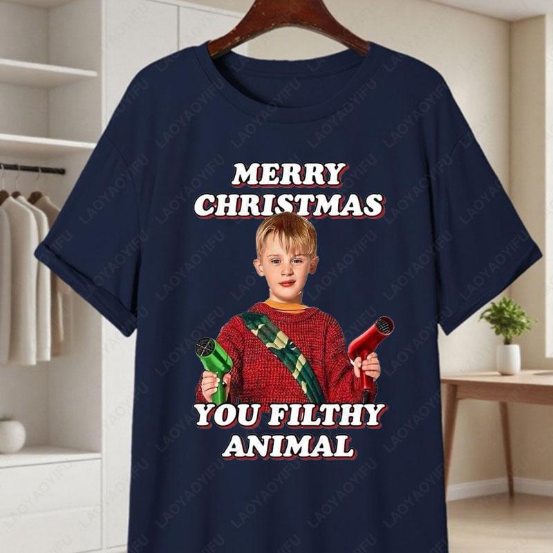 Home Alone Movie Cotton Unisexs TShirt Funny Kevin McCallister Gang Facepalm Print Tees Christmas Short Sleeve Casual Shirts