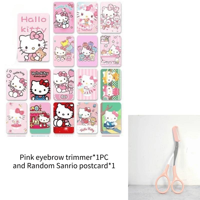 Stainless Steel Eyebrow Scissors with Built-in Comb, Precise and Durable Beauty Tool. Comes with Random Sanrio Postcard.