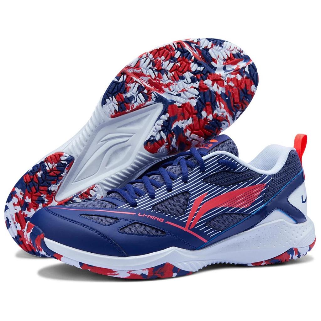 New LiNing Anti Slip And Wear Resistant Breathable Low Top Badminton Shoes Unisex Blue Red AYTU025-4