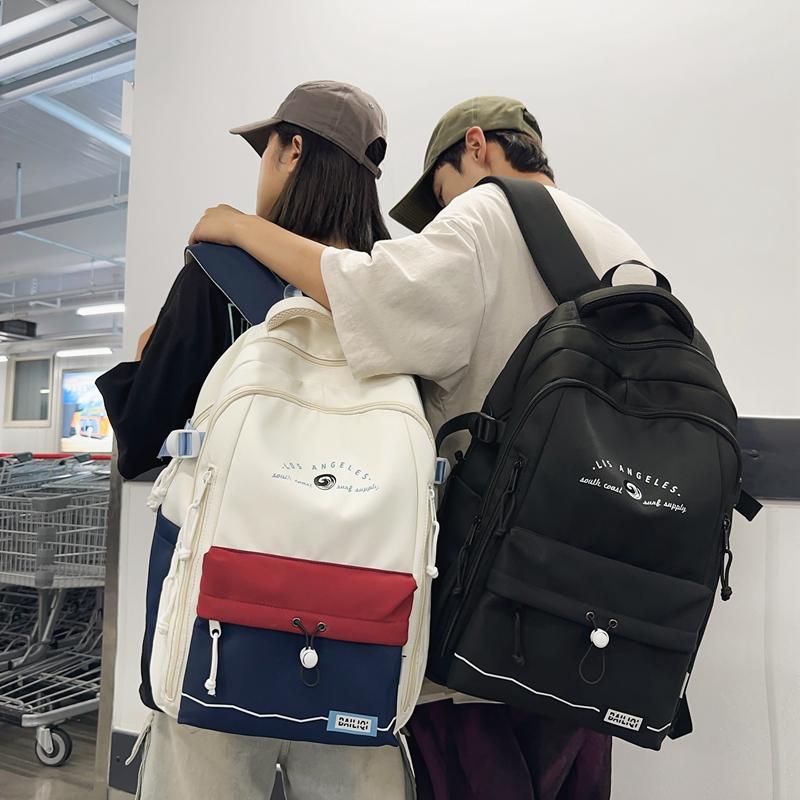 Sac à dos Homme Contraste de Couleurs Sac à dos Femme Grande Capacité Couple Voyage Sac d'écolier Étudiant