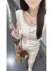 Korean Style Autumn Floral Lace Color-Block Button Shirt: Women's Long Sleeve Two-Piece T-shirt