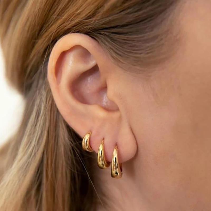 6PCS Simple Gold Plated Copper Metal Minimalist Invisible Huggies Hoop Earrings for Women Glossy Small Geometric Circle Hipho