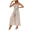 New European American Style Geometric Print Strapless Jumpsuit, Vacation Beach Wide Leg Long Romper