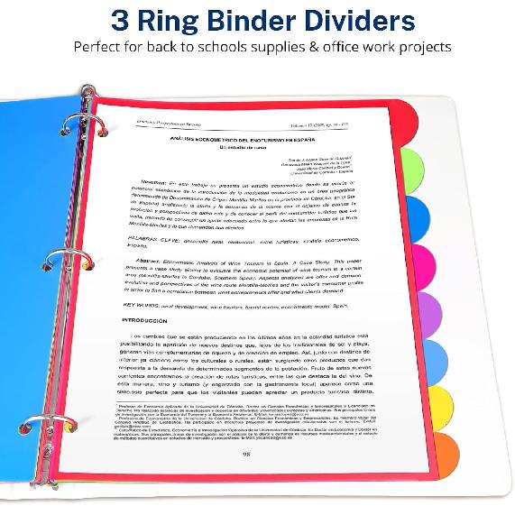 Dividers for 3 Ring Binder, 8 Tab Vibrant Colors 3 Sets 24 Pcs Plastic Binder Dividers with Tabs, 3 Hole Punched Tab Dividers Letter Size for School