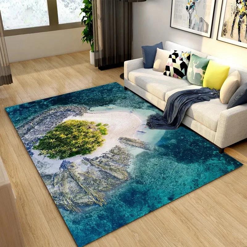 Beautiful Coastline Scenery Carpet for Living Room Bedroom Nursery Room,Outdoor Patio Garden Yard Decor Area Rug,Home Decor