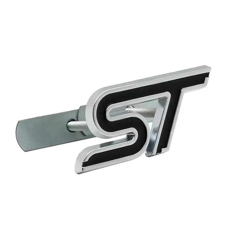 yvmsj9 3D Metal ST Letters Badge Car Front Grille Emblem Decals for Ford Mondeo Kuga Ranger Mustang F150 Aspire Everest Fiesta Focus