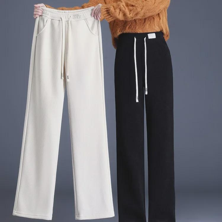 Women's Chenille High-Waist Wide-Leg Pants, Casual Velvet Drape for Autumn and Winter