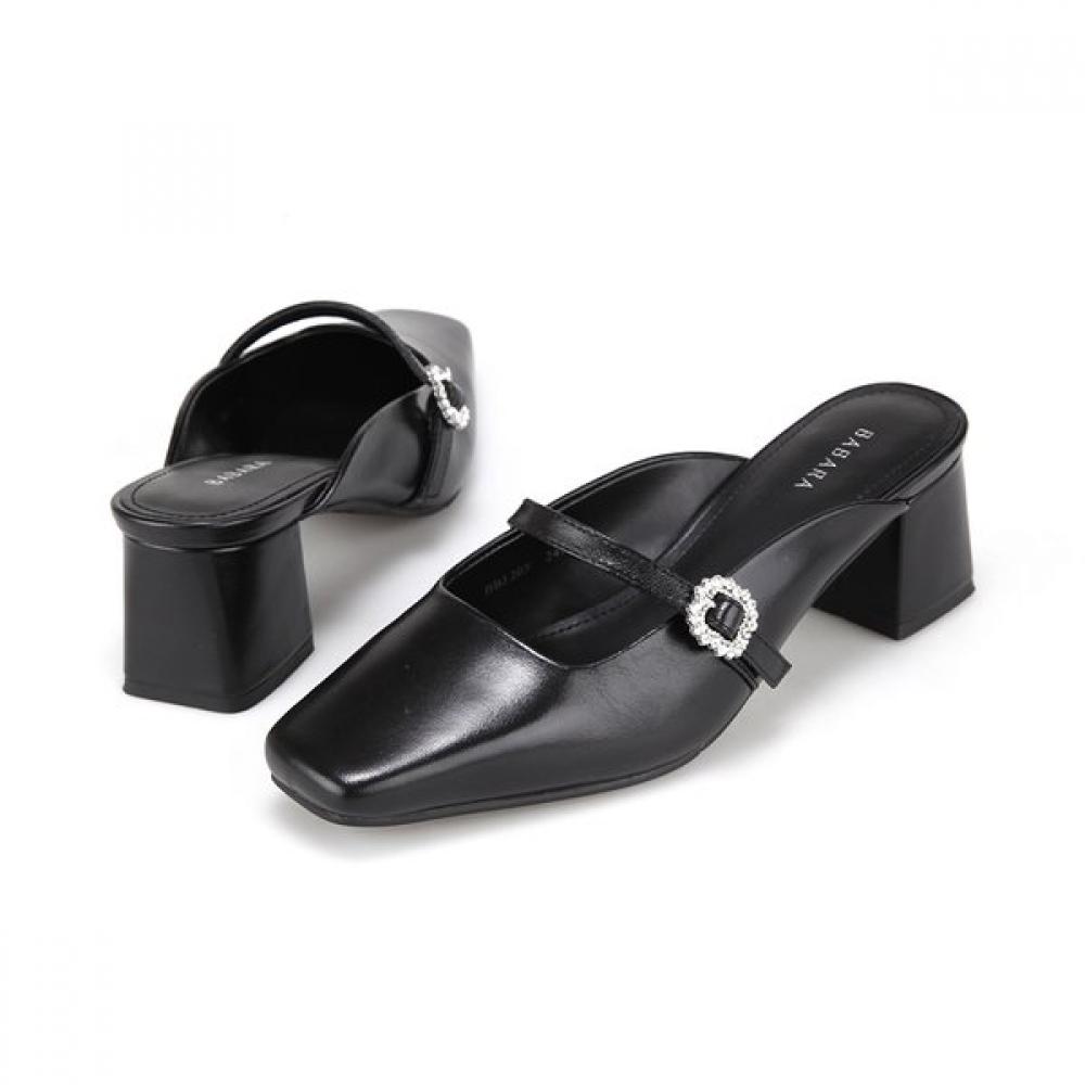 BARBARA 5.5cm Dress Mule Leather Jewel Buckle 2colors Bbj205