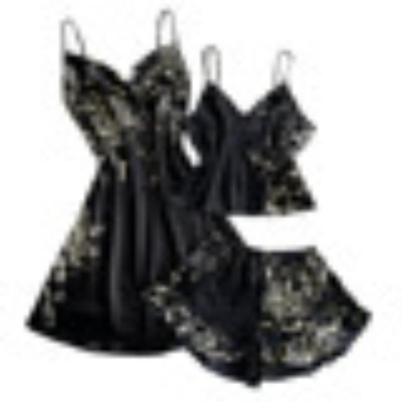 Suspender Women's Four-season Loungewear Lace-up Nightgown Nightdress Two-piece Set, Thin Outer Wear Medium and Long Pajama Set