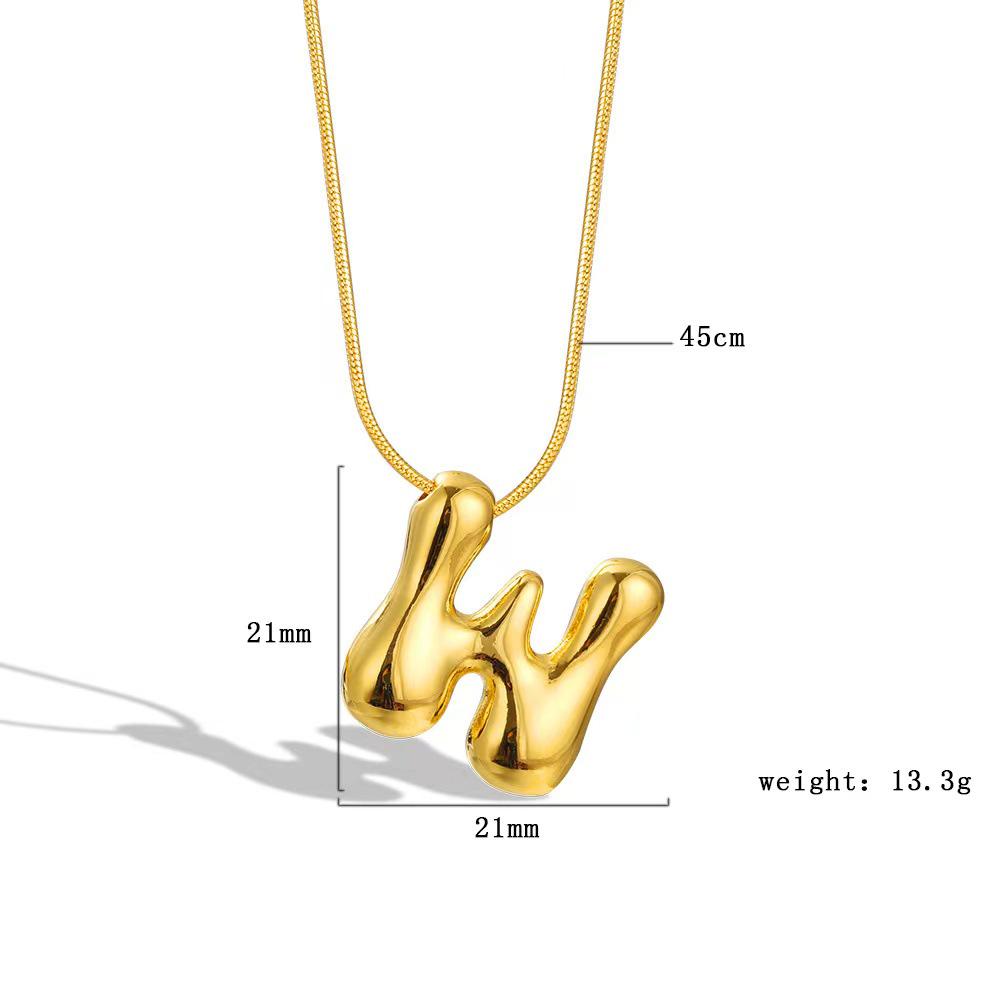 Chubby 26-Letter Balloon Pendant Necklace, Gold-Plated Stainless Steel