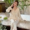New pajamas women's spring and autumn ice silk loose French doll collar jacquard long-sleeved trousers set antique loungewear