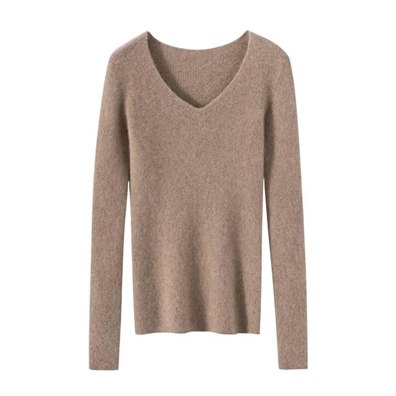 Women's 100% Pure Cashmere V-Neck Slim Fit Long Sleeve Pullover Sweater