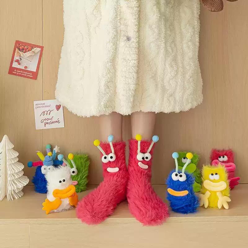 Warm Winter Cartoon Funny Fuzzy Socks Non Slip Cozy Floor Sleep Socks for Women Couple Kids Indoor Home Accessory ChristmasGift