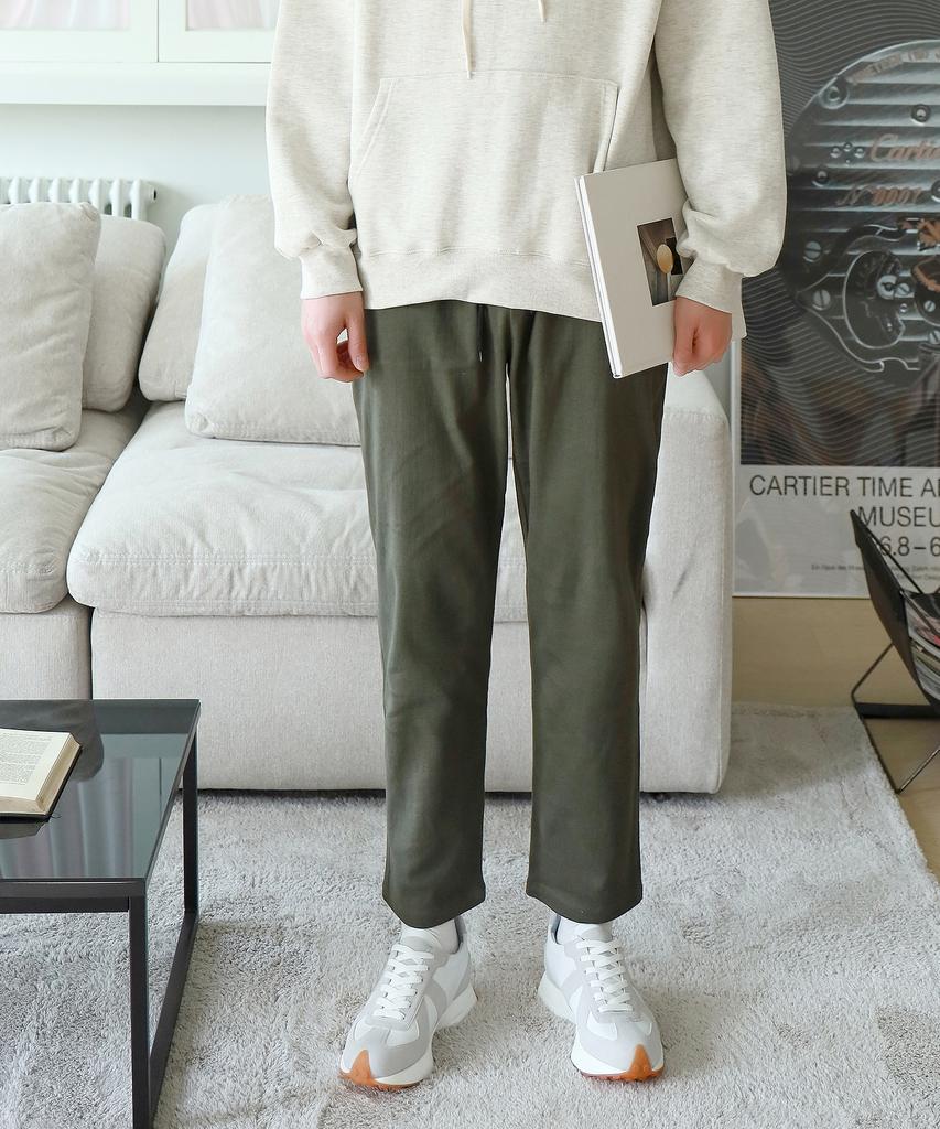 Jikeulib Brushed Fleece String Elastic Waist Spandex Straight Cotton Pants