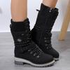 Fashion Women Boots High-quality Winter Warm Boots Women Side-pull Lace-up Knitted Mid-tube Boots Low-heeled Round-toe Outdoor Shoes