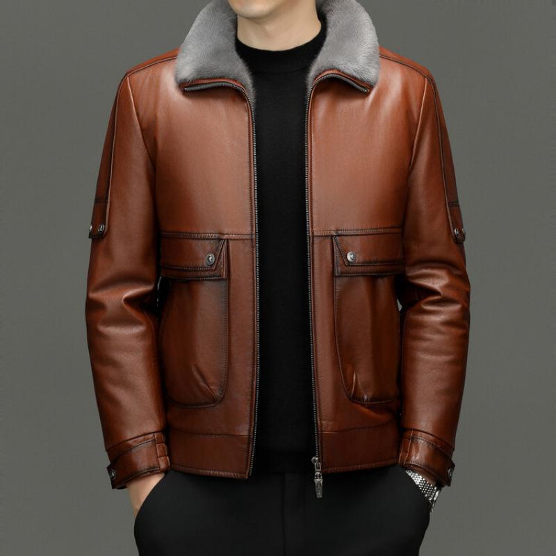 

Зимняя кожаная кожаная куртка мужская повседневная подкладка из меха норки мужская куртка-локомотив из коровьей кожи 6XL