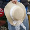 Französischer Stil Schleifenband Strohhut Breiter Rand Damen Sonnenhut Trendiger Flacher Oberteil Strohhüte Mädchen