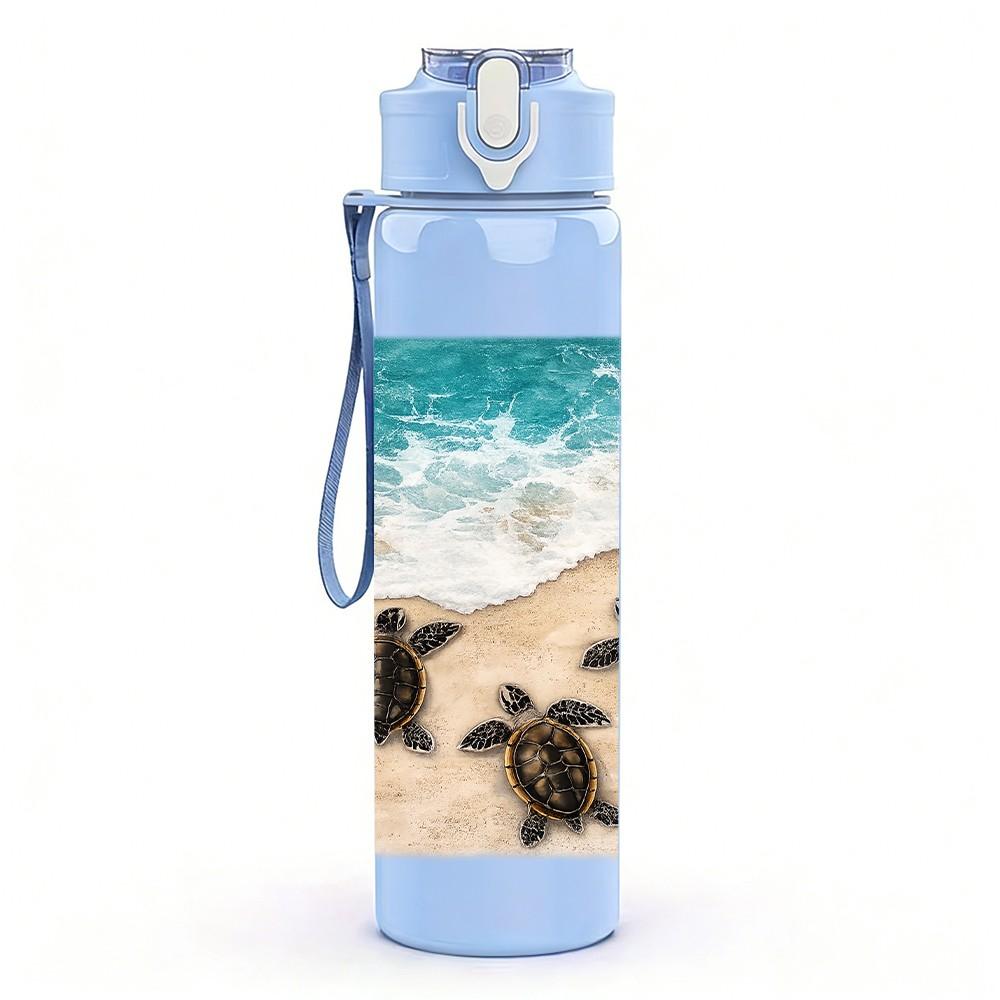 1PC Beach Sand Sea Shell Vacation Print 750ml Color Plastic Sports Water Bottle Leakproof Flip Straw Lid Suitable for Sports Office Home Use