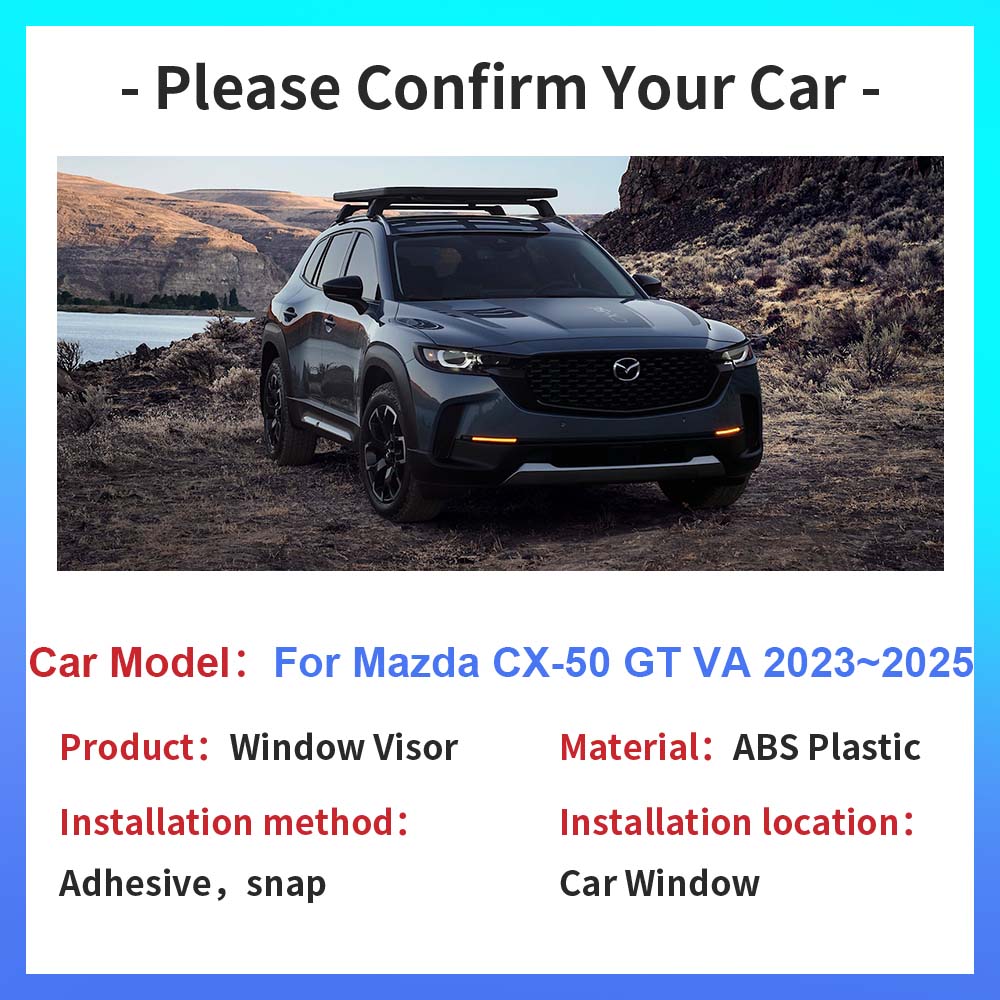 Window Visor for Mazda CX-50 CX50 GT VA 2024 2024 2025 Awnings Shelters Car Side Sun Rain Guard Deflector Vent Smoke Accessories