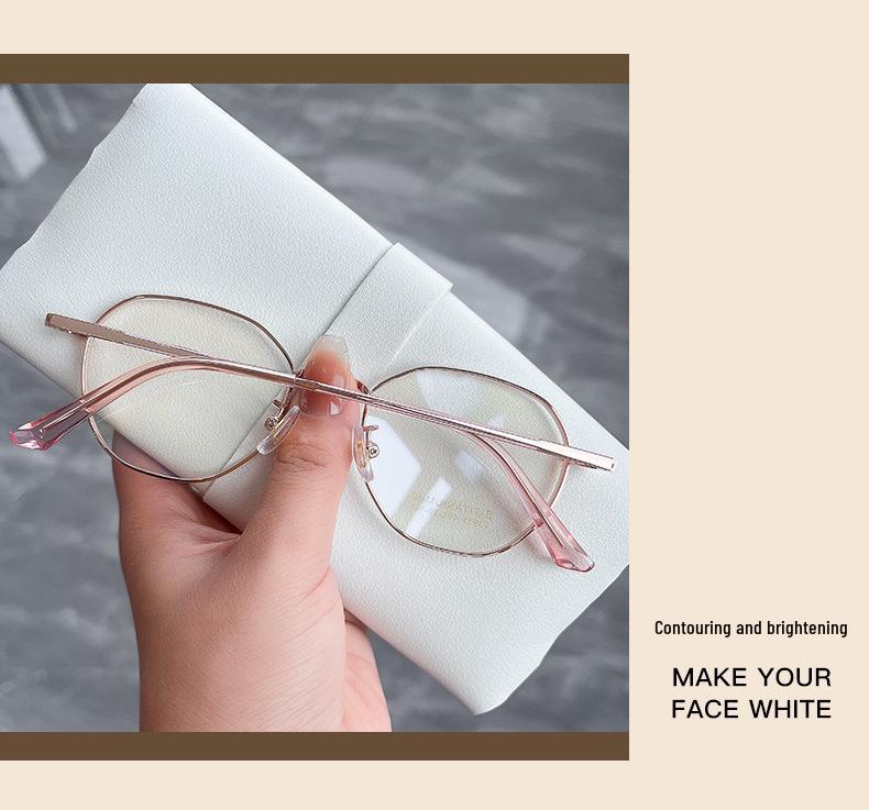Women's Retro Polygonal Anti-Blue Light Eyeglass Frames, Semi-Titanium, Prescription Compatible 3931