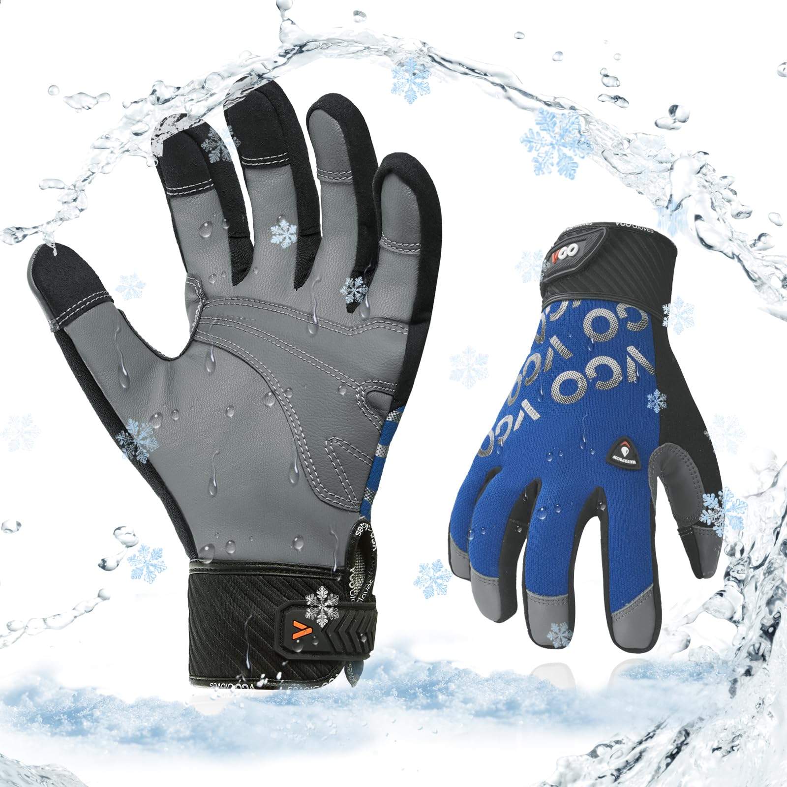 

Waterproof and Gloves for or 3D Sheepskin Leather Work Light Duty Mechanic Gloves GA9604FLWP [Vgo...] Cold-Weather -20°C -4°F, Gloves, Flexible, синій