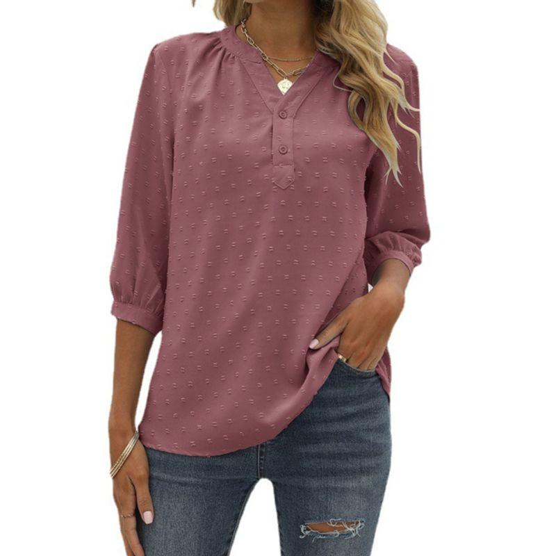 

Stand Neck Medium Sleeve Shirt Loose Top Stand-up Collar Medium-Sleeve Shirt Loose Tops