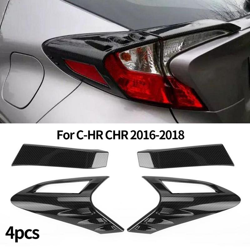 

4Pcs Carbon Fiber Style Rear Back Lamp Tail Light Cover Trim for Fit Toyota CHR C-HR 2016-2018 Carbon color