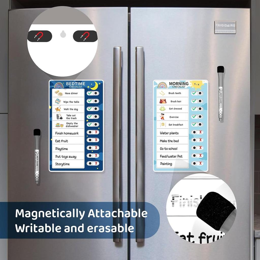 Chore Chart for Kids: Dry Erase Visual Schedule, Magnetic Bedtime/Morning Routine Chart - Toddler Chore Board, Checklist, To Do List for Kids (1