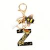 Dried Flower Letter Charm Bee Keychain Pendant Resin Black 1 Pc