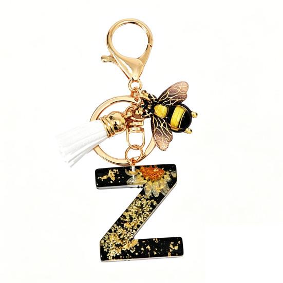 Dried Flower Letter Charm Bee Keychain Pendant Resin Black 1 Pc