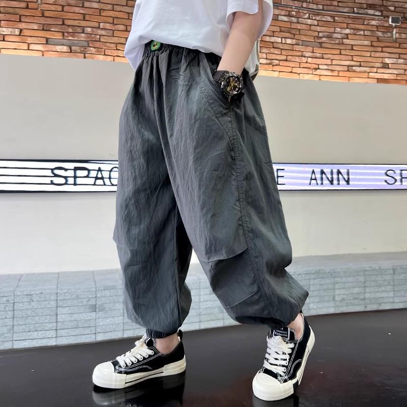 

Мальчиковые брюки Лето 2025 Новые Детские Летние Брюки от комаров из ледяного шелка Тонкий стиль Брюки для больших детей Летние Стильные 120 серый