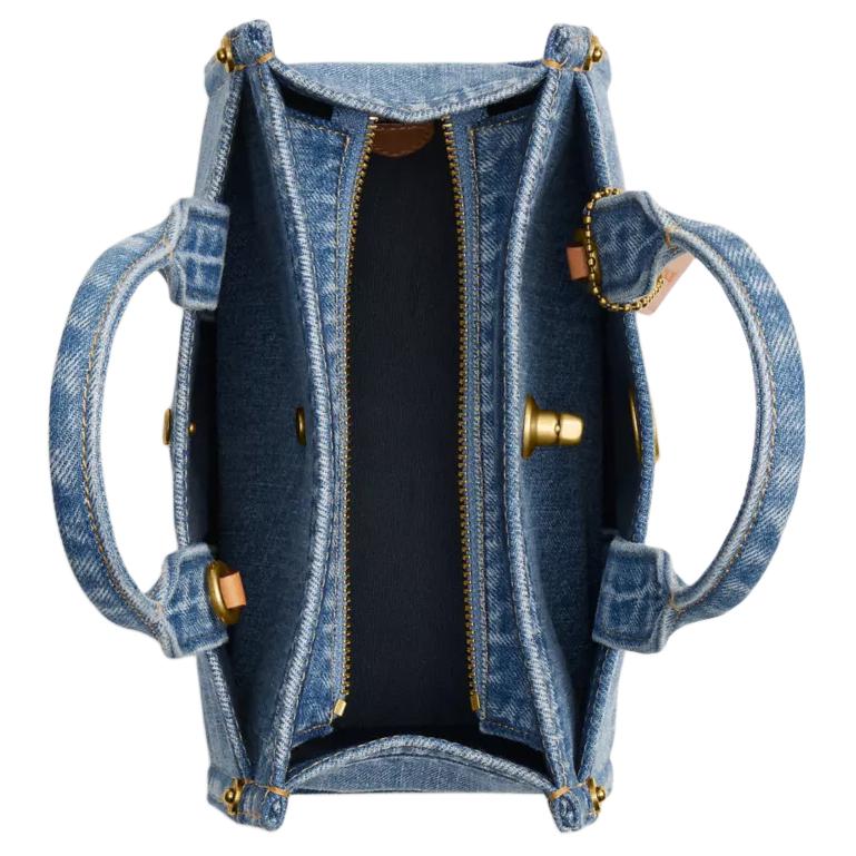 Coach Cargo 20 Calligraphy Logo Embroidered Denim Tote Shopping Bag Crossbody Shoulder Handbag Small Women Tote Indigo CZ100-B4IN