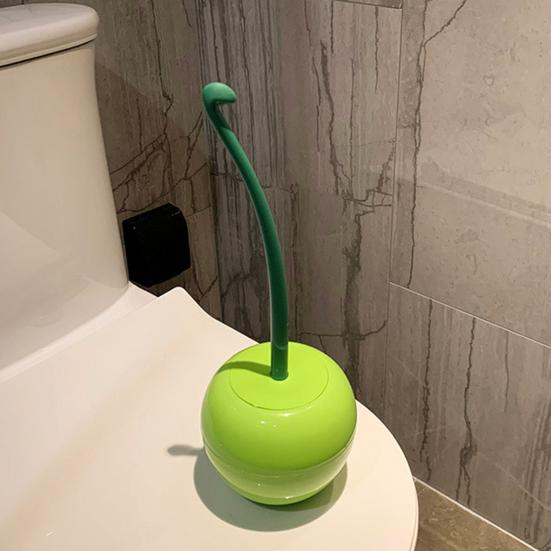 Toilet Brush Set with Base Cherry Shape Ergonomic Non-Slip Handle Bright Color Bathroom Cleaning Brush