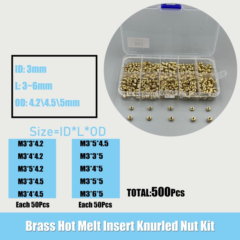 Messing Heißschmelz-Einsatzmuttern Kit M2 M2.5 M3 M4 M5 M6 Gewinde-Einbettung Kupfermutter Presspassung für 3D-Drucker Kunststoffgehäuse