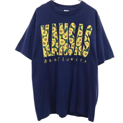 FRUIT OF THE LOOM Anii 90 Fabricat în SUA Imprimat Mânecă scurtă KANSAS Floarea-soarelui Tricou Bărbați Folosit