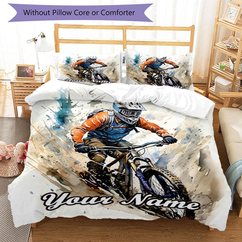 3PC Custom Name Ride Wild Trails Bedding Set Duvet Cover Closure Includes 1 Duvet Cover & 2 Pillowcases for Bedroom