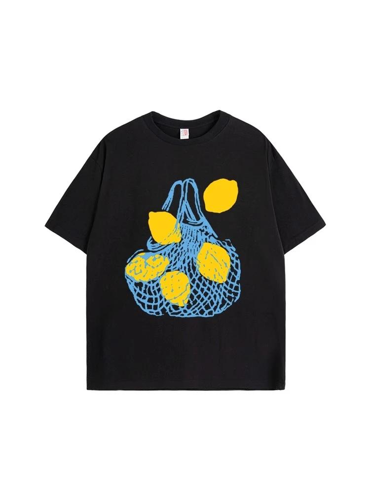 

Trendy brand ins creative fruit illustration printing Y2K shortsleeved Tshirt Womens summer loose casual versatile Japanese 4XL