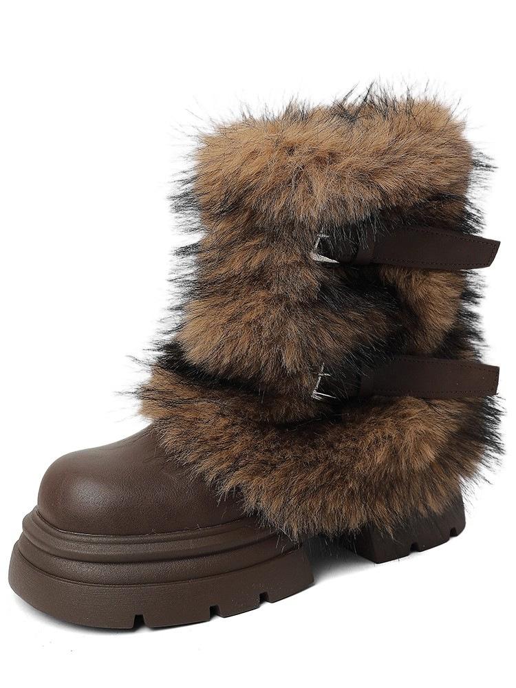 Buckle retro velvet thick-soled snow boots