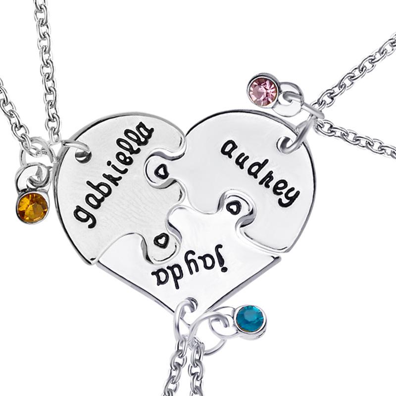 Rhinestone Heart Necklace: European & American Heart Metal Pendant with Best Friend Letter