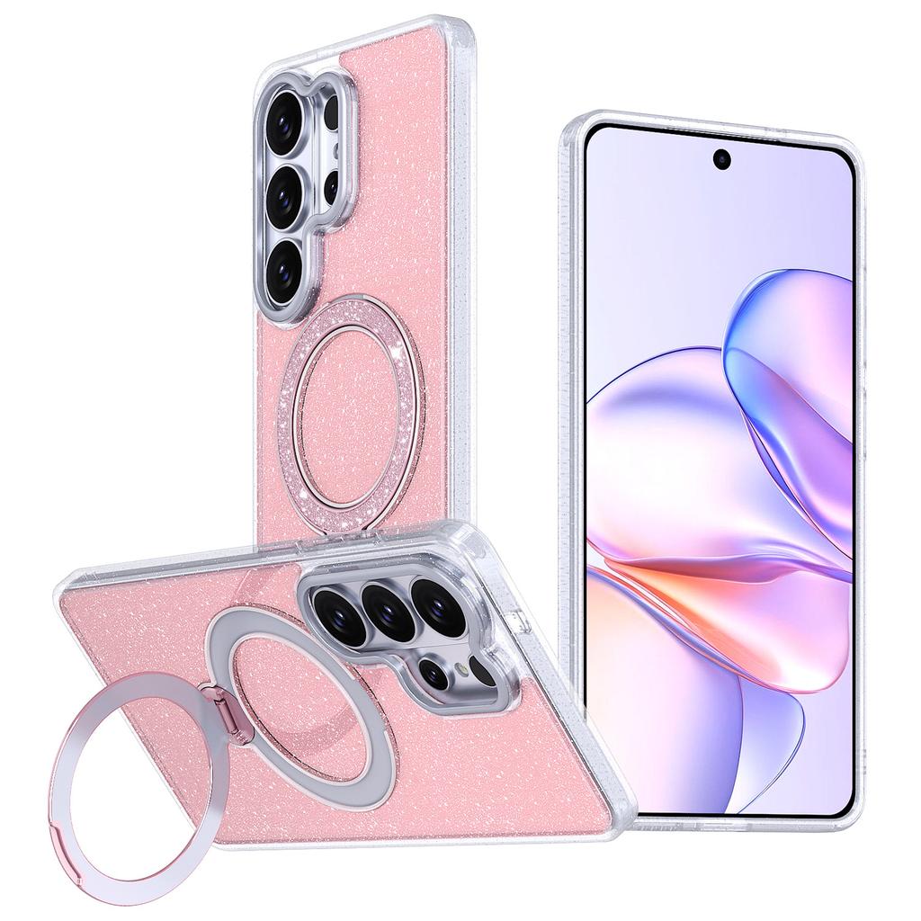 Applicable to Samsung S26Ultra magnetic mobile phone case glitter powder girl high value with rotating bracket S25u anti-drop case