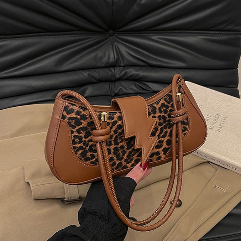 Leopard Print Shoulder Bag PU Leather Underarm Bag with Zipper Closure Cute Hobo Tote Handbag for Women Work Travel AVE