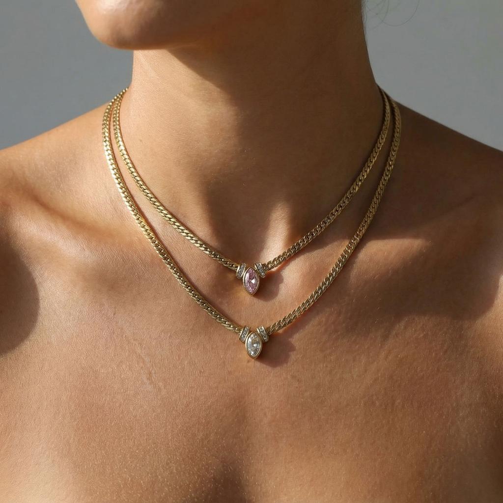 European/American Stainless Steel Diamond-encrusted Eye Necklace High-end Sense Niche Retro Collarbone Chain Titanium Steel Item Jewelry Women