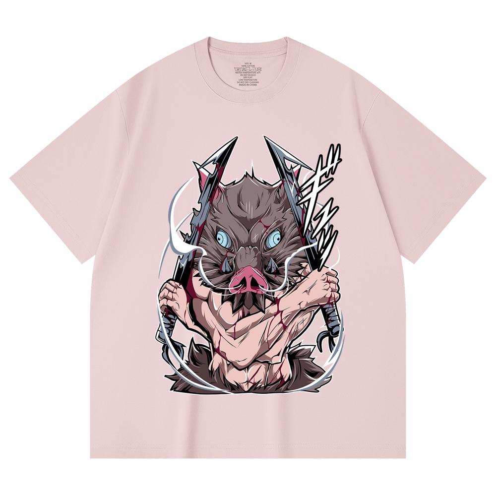 230 Gsm 100% Cotton Demon Slayer V4 Inosuke Print Unisex Heavy Cotton T Shirt