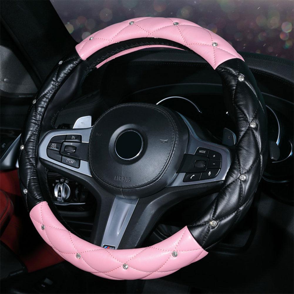 Universal PU Leather Car Steering Wheel Cover Bling Rhinestone Crystal Car Handcraft Interior Decor Accessories For Women L L9C9