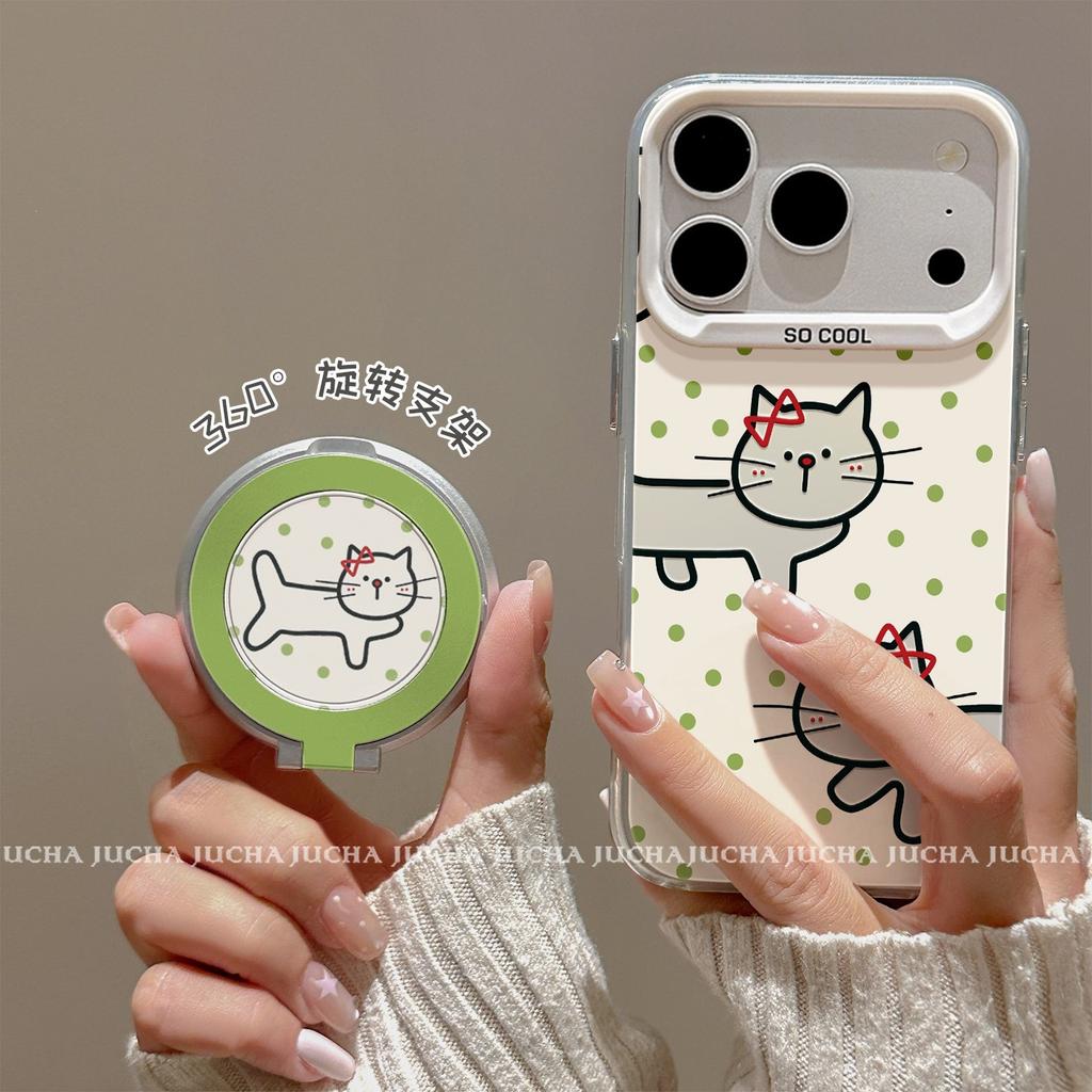Applicable to Apple 17promax mobile phone case with bracket new iphone16 personalized cartoon polka dot dancing cat
