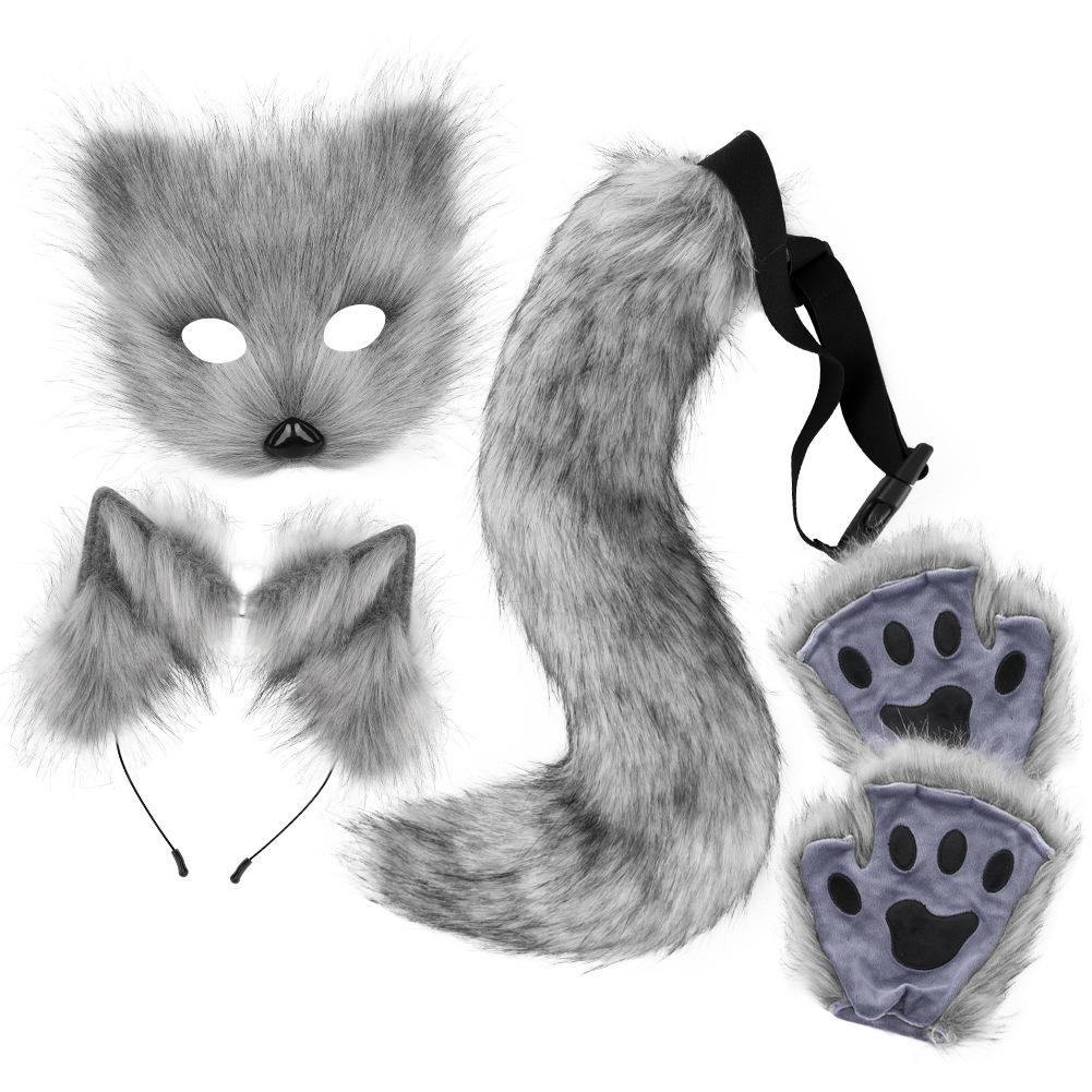 Halloween Plush Fox Mask Set Animal Claws Simulated Fox Ears Headband Tail Animal Tail Accessories